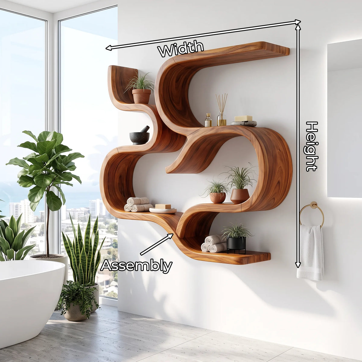 Mid Century Curved Floating Shelves, solid wood, built to order