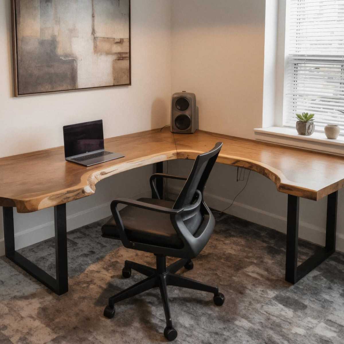 Live Edge L Shaped Desk with Metal Legs, solid wood, built to order