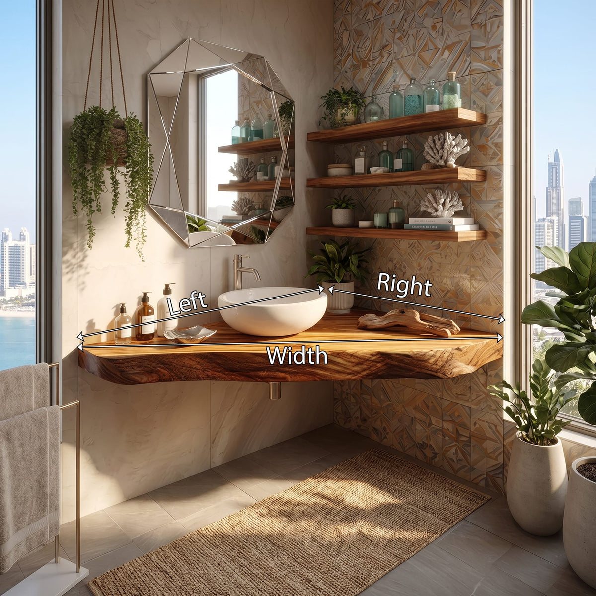 Coastal Wall Mounted Vanity Ocean View Home, solid wood, built to order