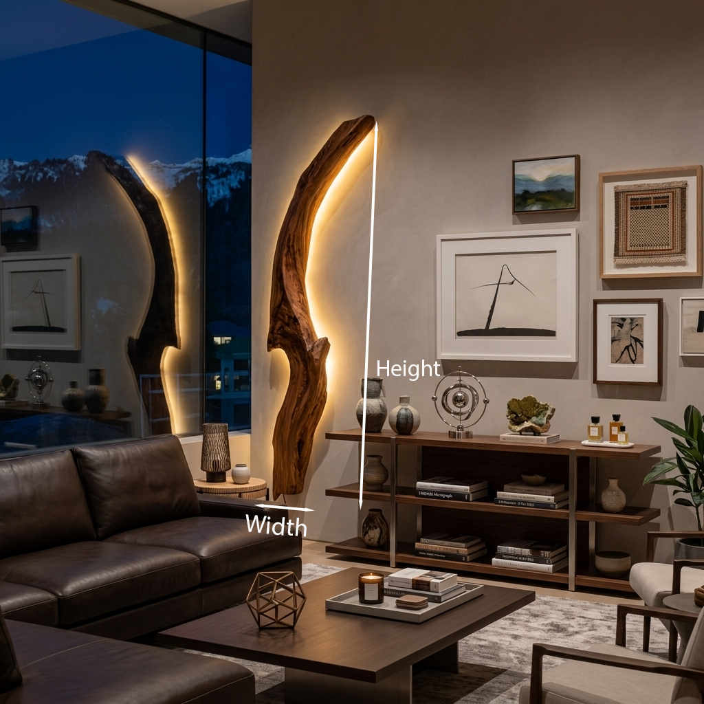 Organic Wall Sconce Curved, solid wood, built to order, view 8