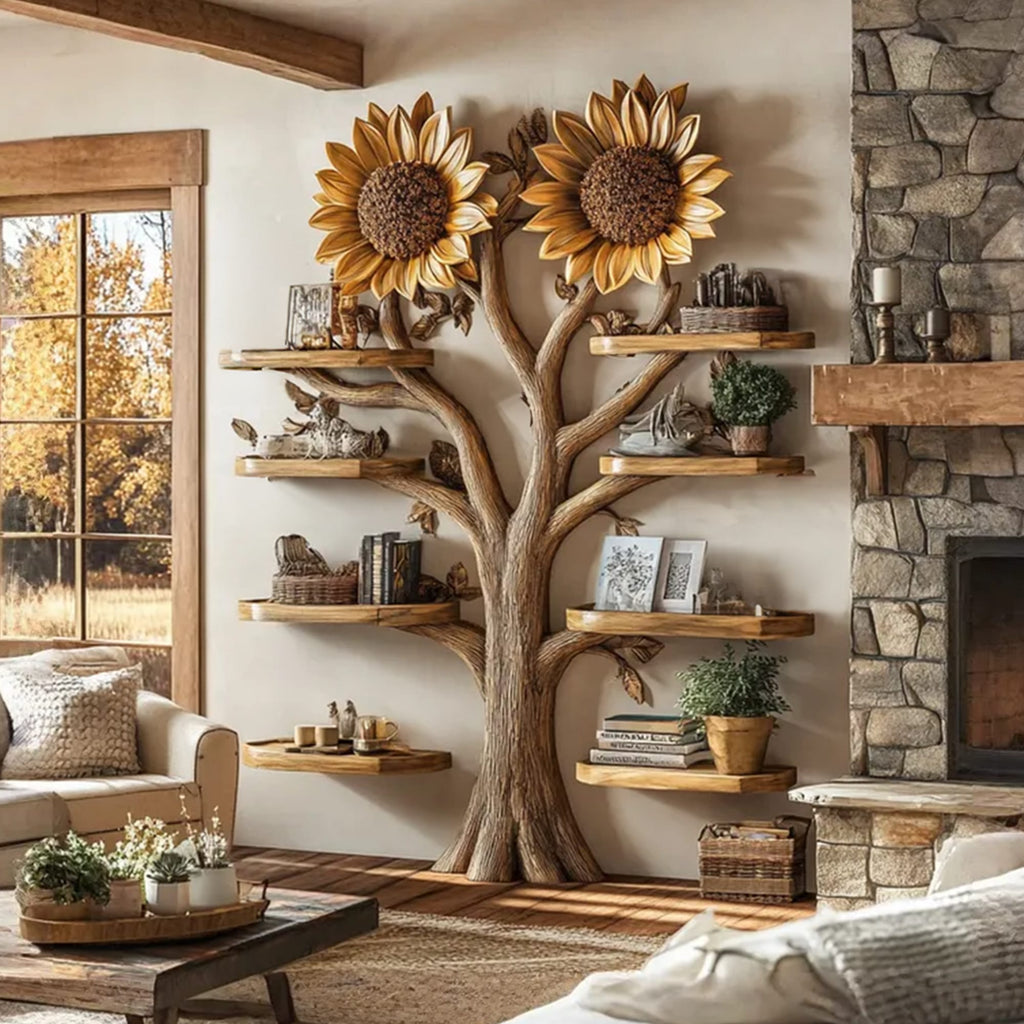 Driftwood Branch Tree Bookshelf Wall Mounted Shelf, solid wood, built to order