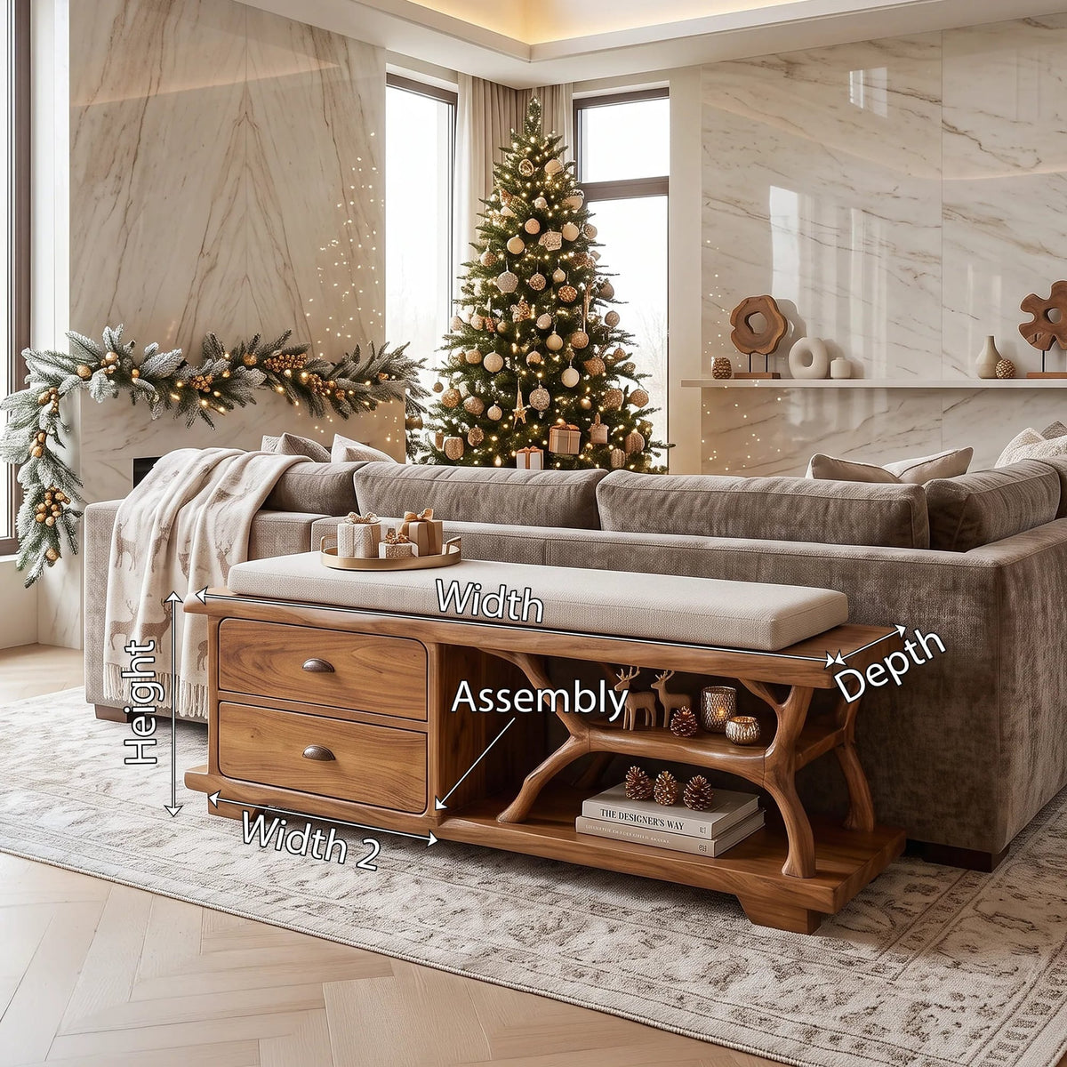 Modern Storage Bench Reindeer Living Room Decor, solid wood, built to order