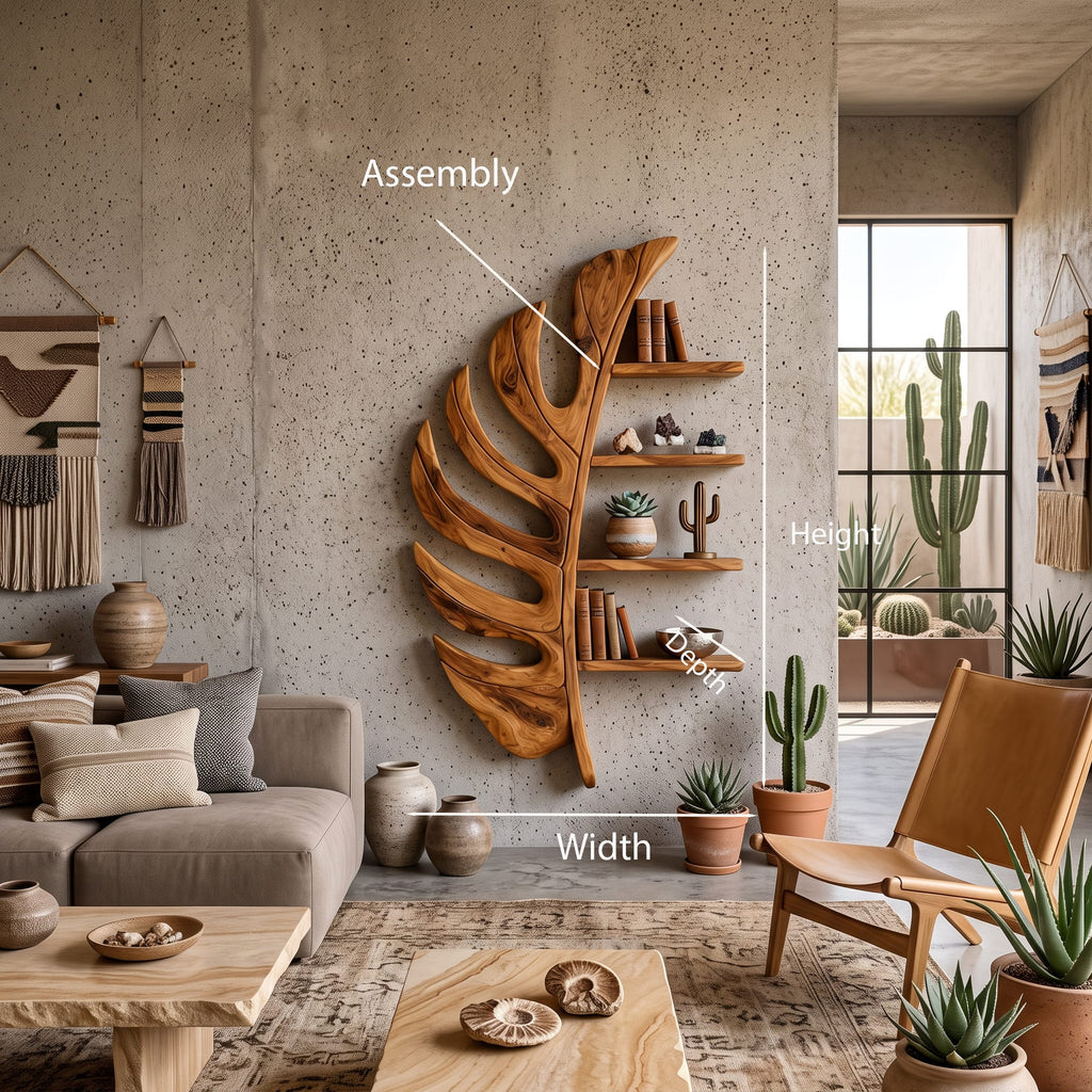 Artistic Leaf Statement Wall Bookshelf, solid wood, built to order