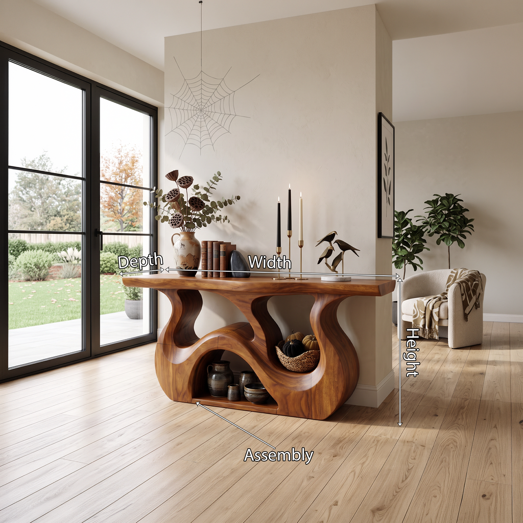 Minimalist Branch Form Entryway Table, solid wood, built to order, view 8