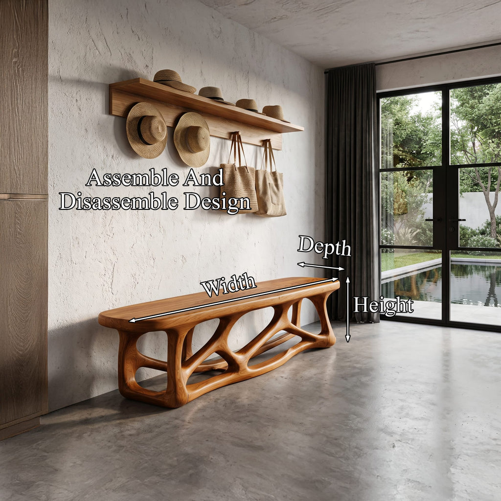 Contemporary Bench with Flowing Organic Design, solid wood, built to order