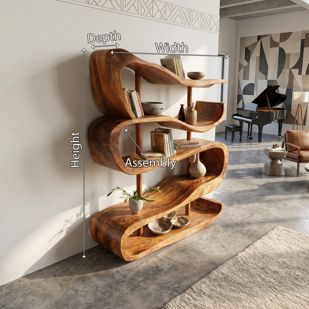 Artistic Display Shelf in Organic Form, solid wood, built to order