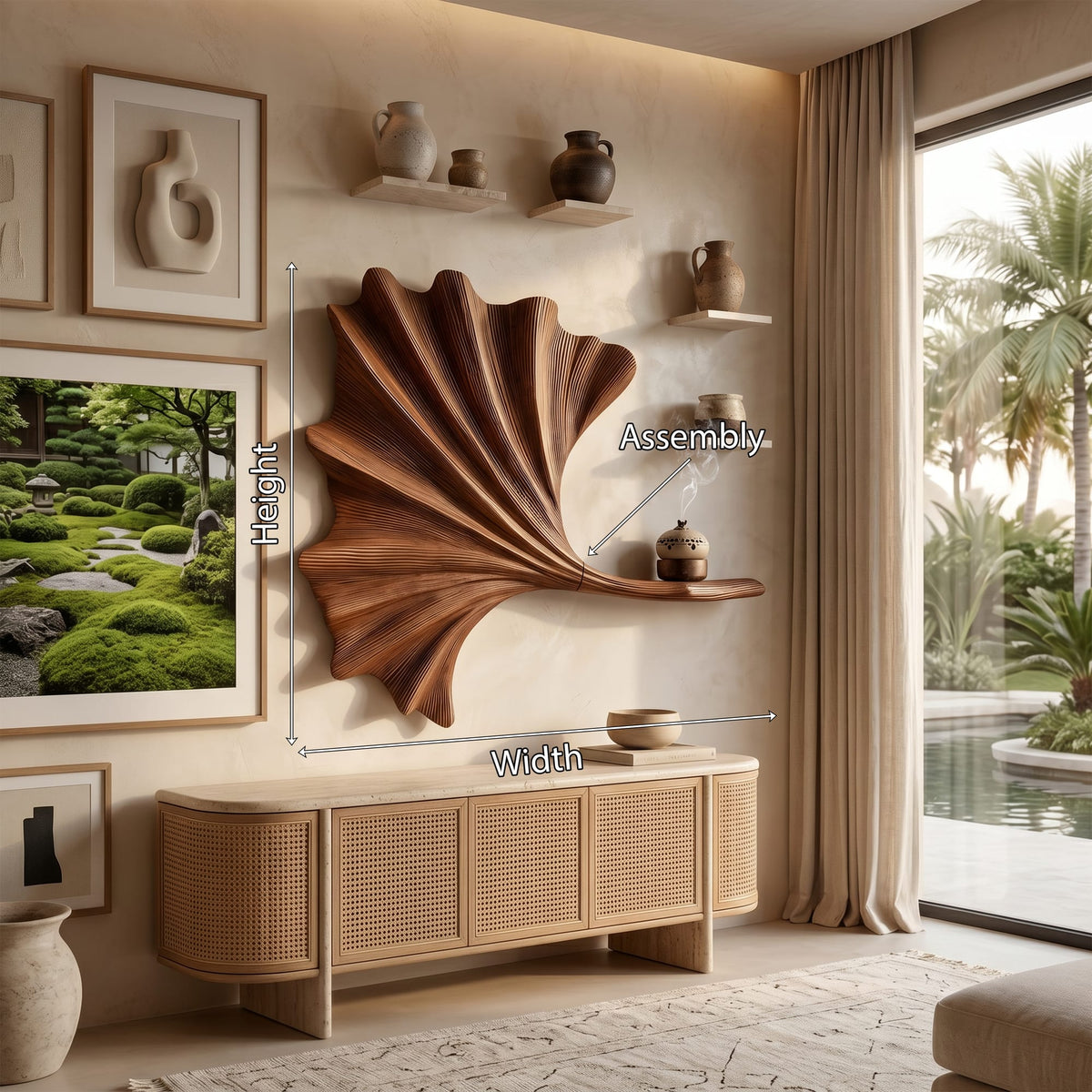 Contemporary Ginkgo Leaf Wall Shelf, solid wood, built to order