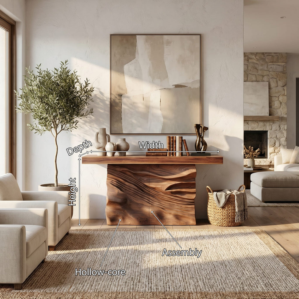 Minimalist Live Form Console Table, solid wood, built to order