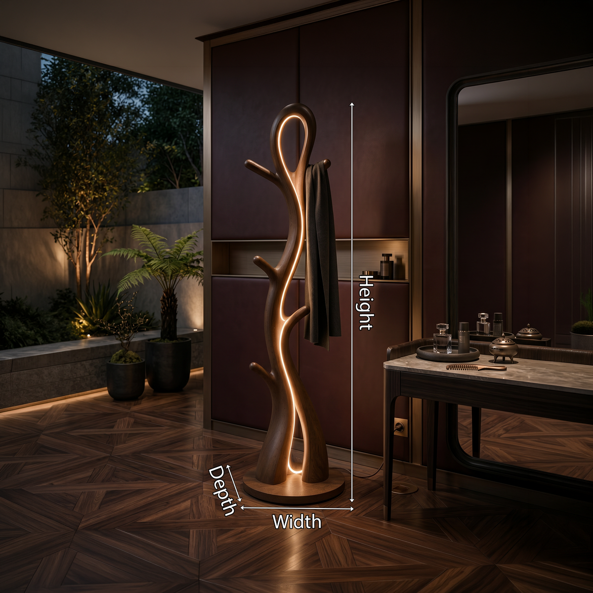 Contemporary Botanical Lamp with Hooks, solid wood, built to order, view 8