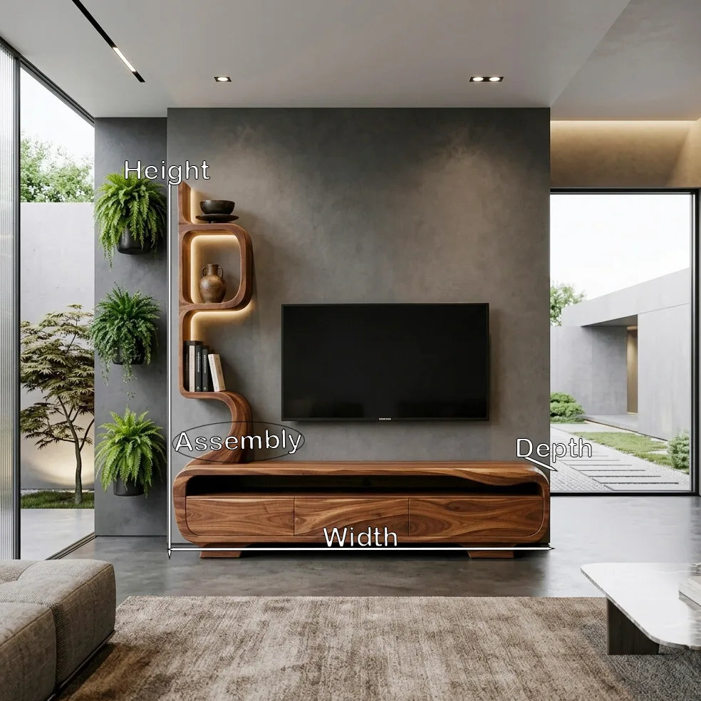 Organic Sculptural TV Console with Display Shelves, solid wood, built to order, view 8