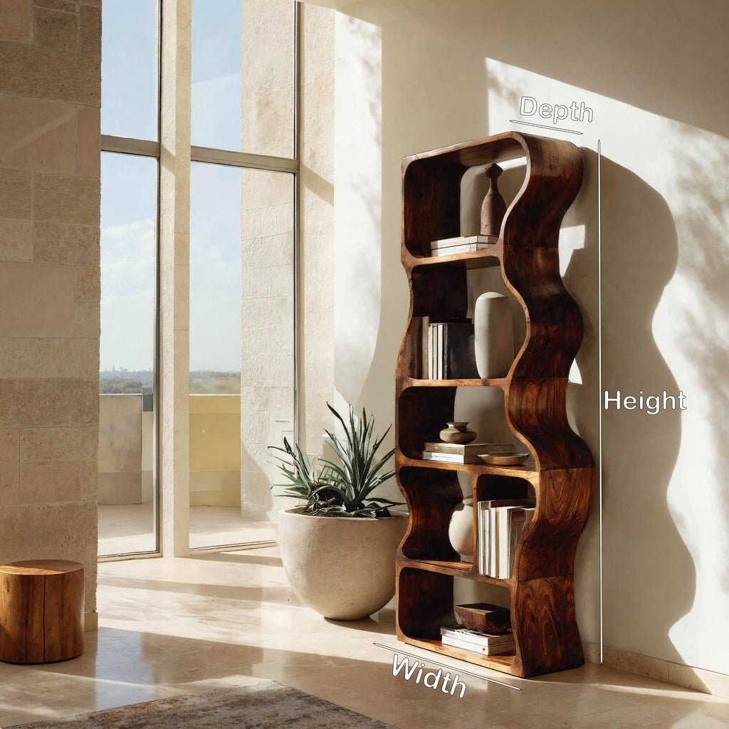 Organic Standing Shelf with Flowing Edges, solid wood, built to order, view 8