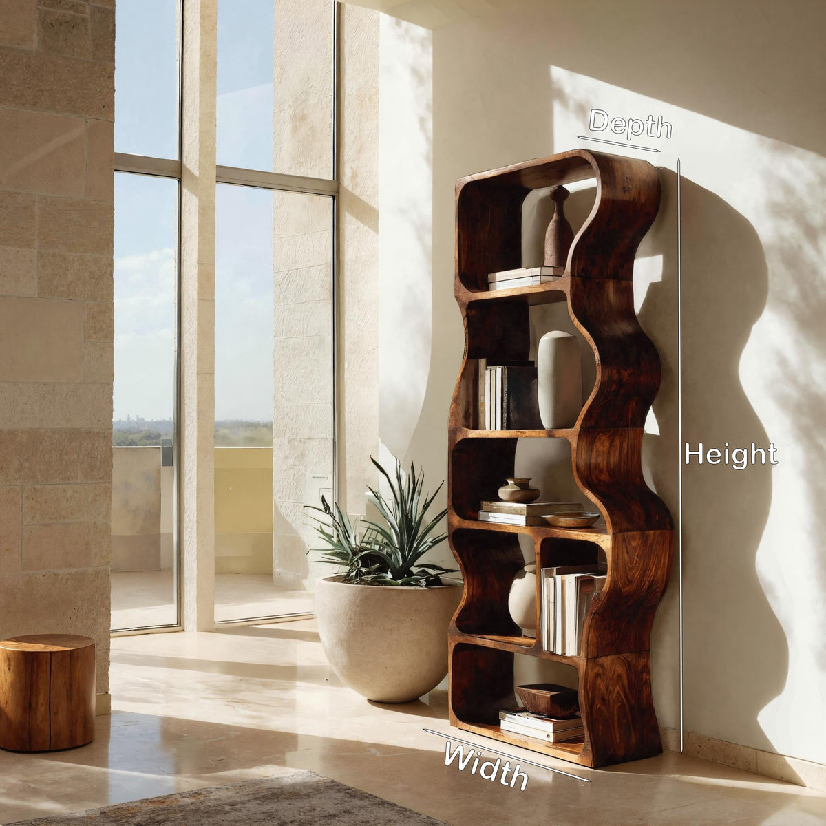 Organic Standing Shelf with Flowing Edges, solid wood, built to order, view 8