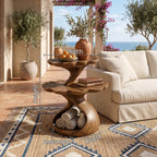 Mediterranean Two Tier Side Table Courtyard Living Room, solid wood, built to order