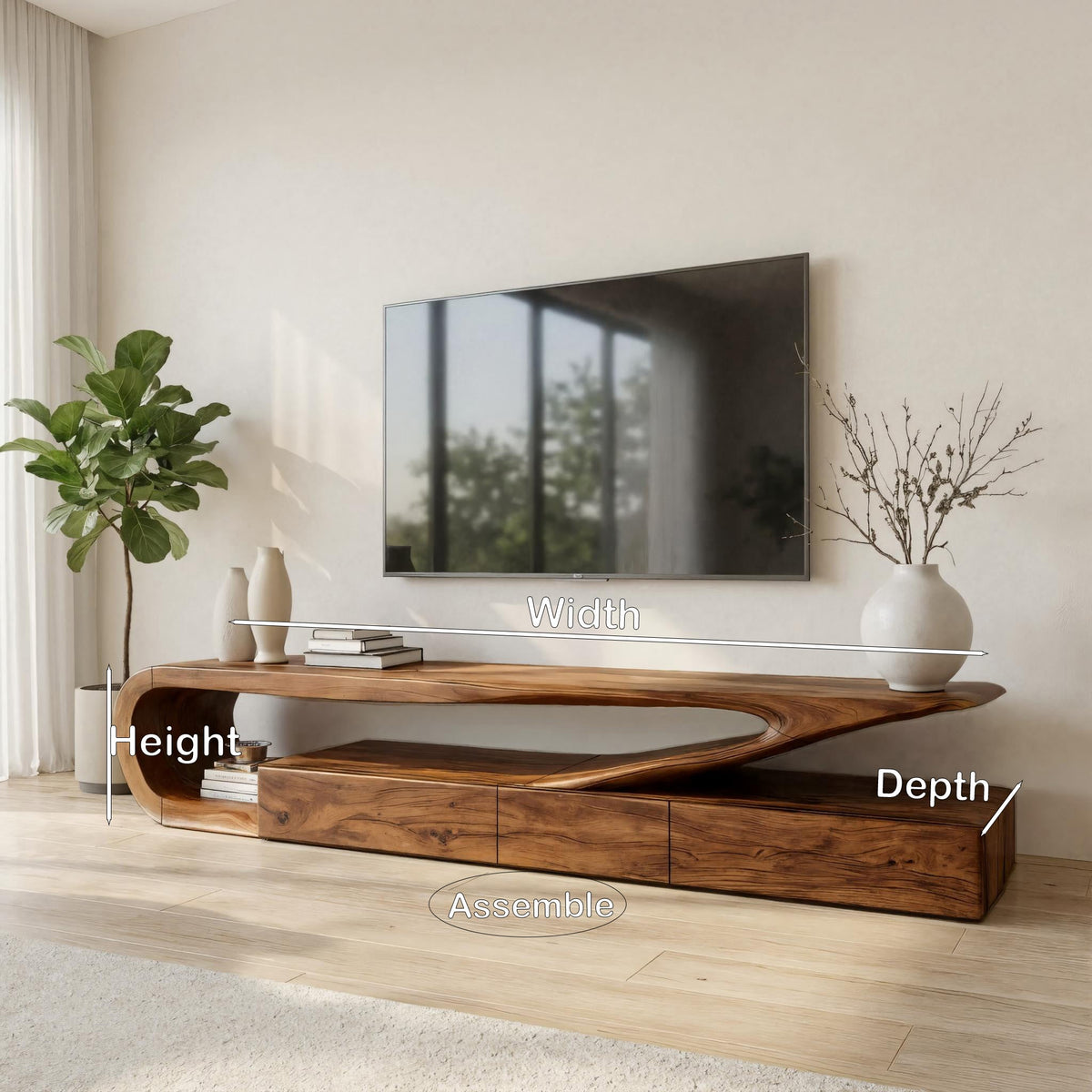 Minimalist TV Console, solid wood, built to order, view 8