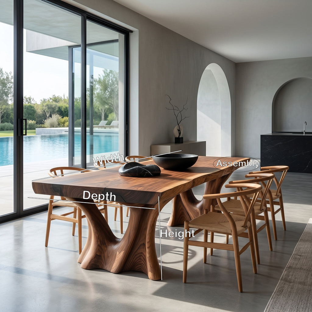 Modern Dining Table with Two Sculpted Legs, solid wood, built to order