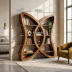 Butterfly Inspired Wooden Bookcase in Organic Style, solid wood, built to order