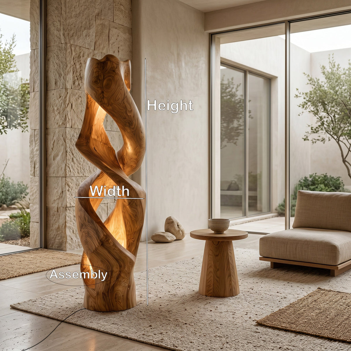 Contemporary Abstract Twisted Floor Lamp, solid wood, built to order, view 8