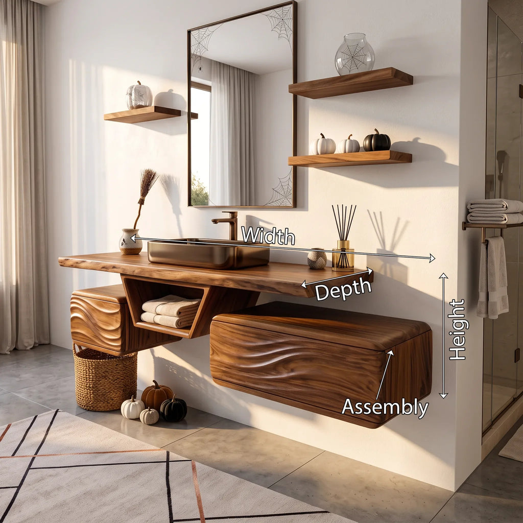 Mid Century Floating Bathroom Vanity Modern Bathroom, solid wood, built to order