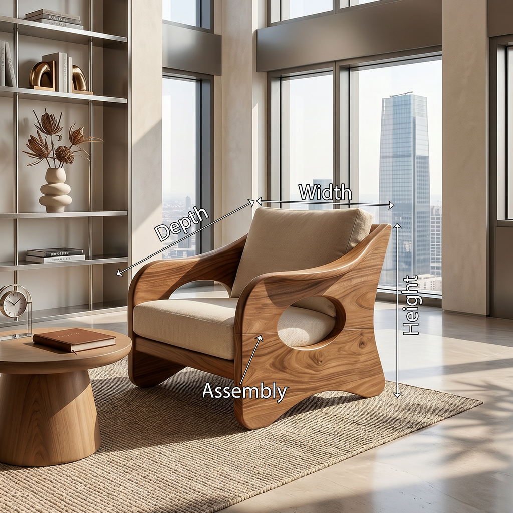 Contemporary Curved Armchair Executive Office Lounge, solid wood, built to order, view 8