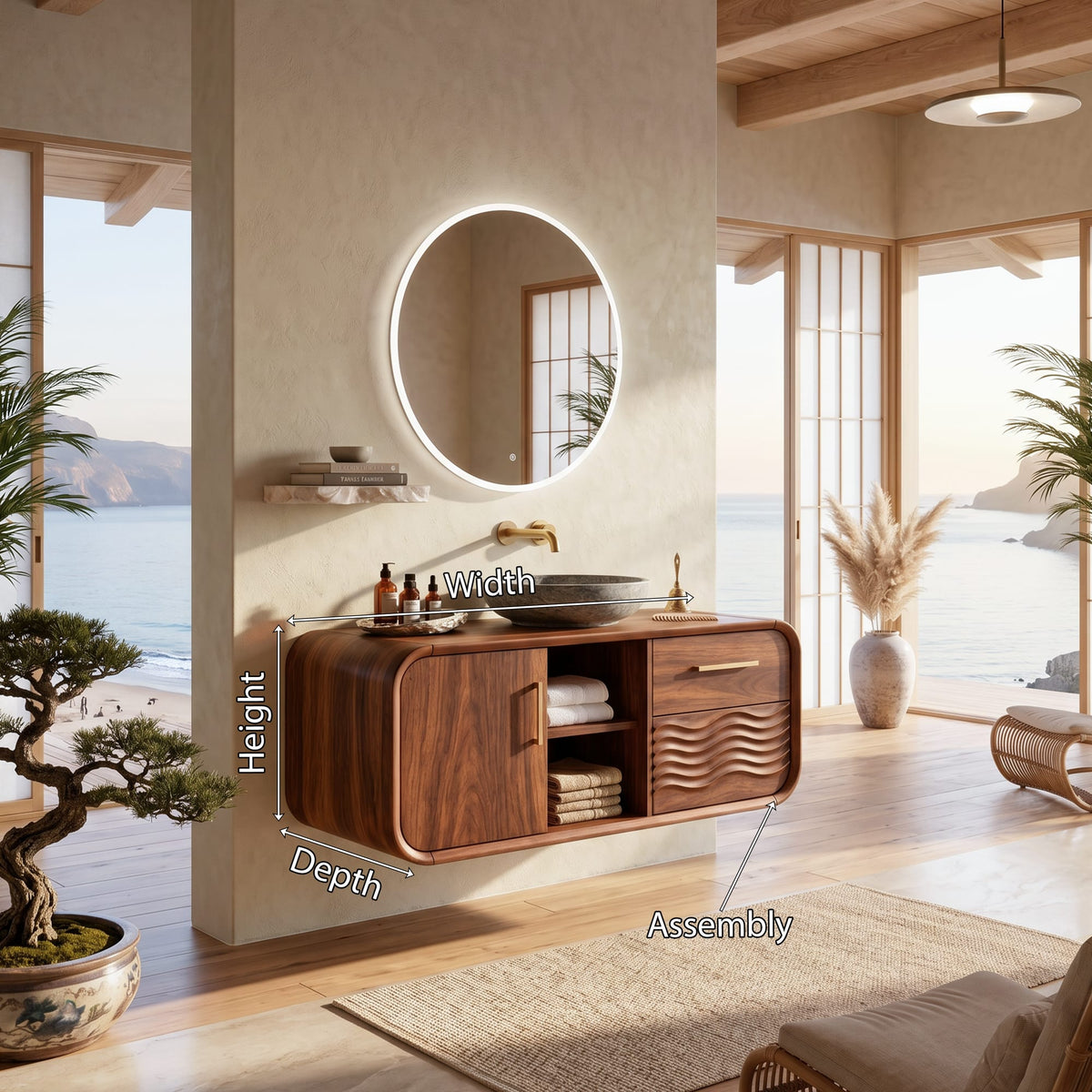 Mid Century Modern Floating Vanity, solid wood, built to order