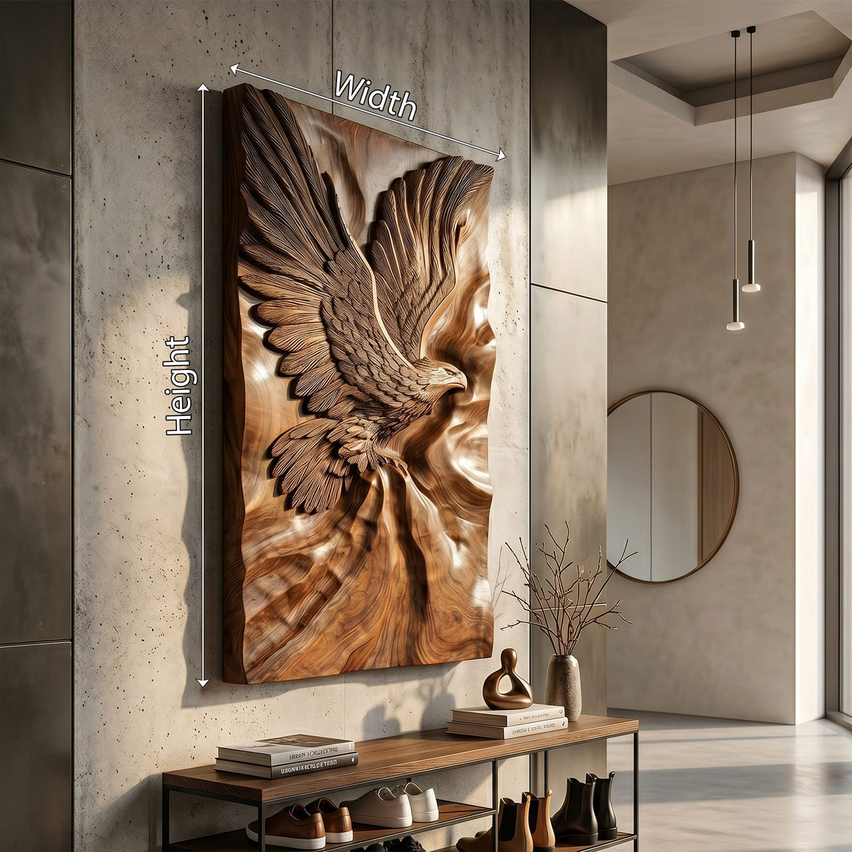Minimalist Eagle Wall Art Entryway Interior Statement, solid wood, built to order