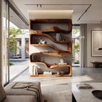 Modern Curved Bookshelf with Flowing Design, solid wood, built to order