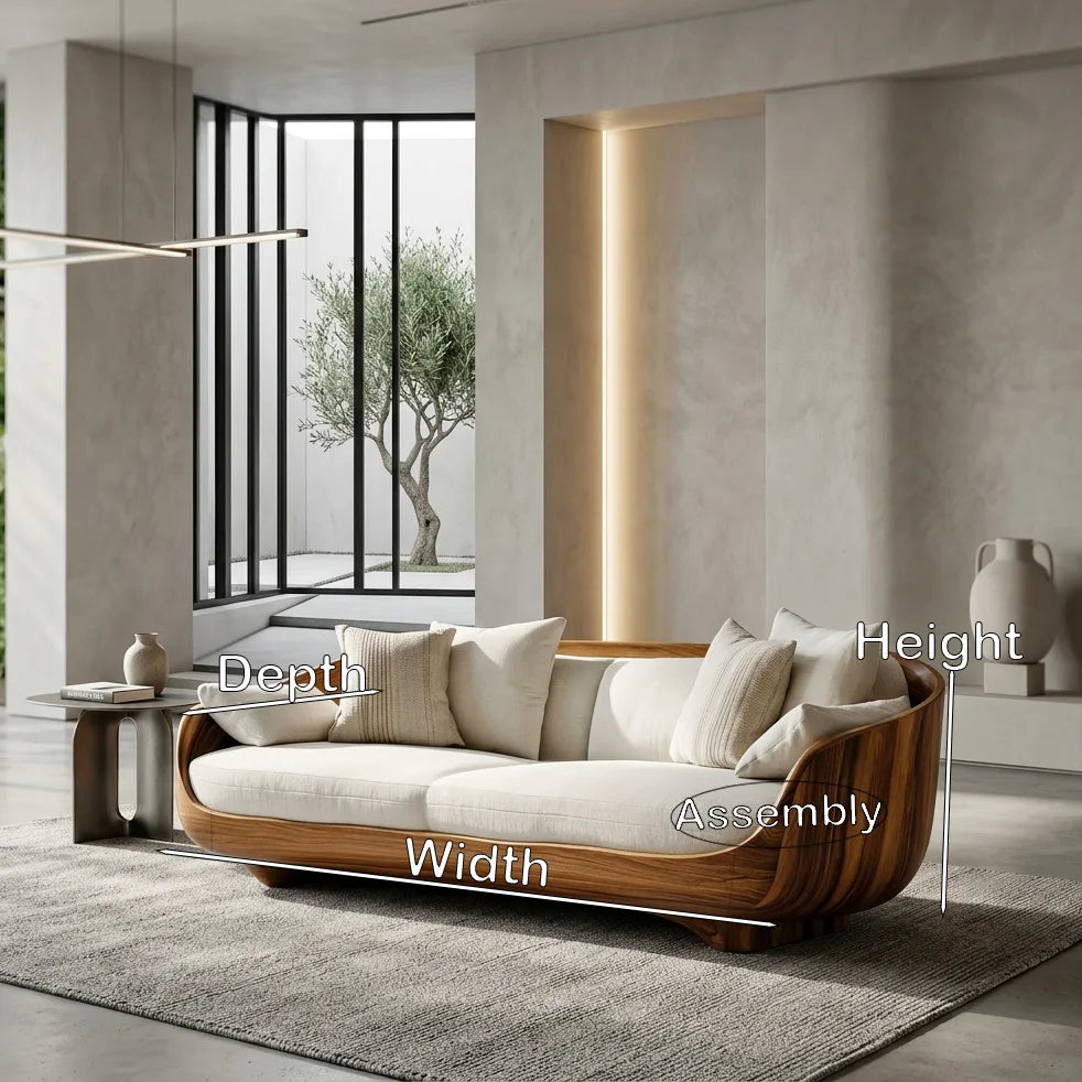 Contemporary Curved Sofa with Upholstered Seat, solid wood, built to order, view 8