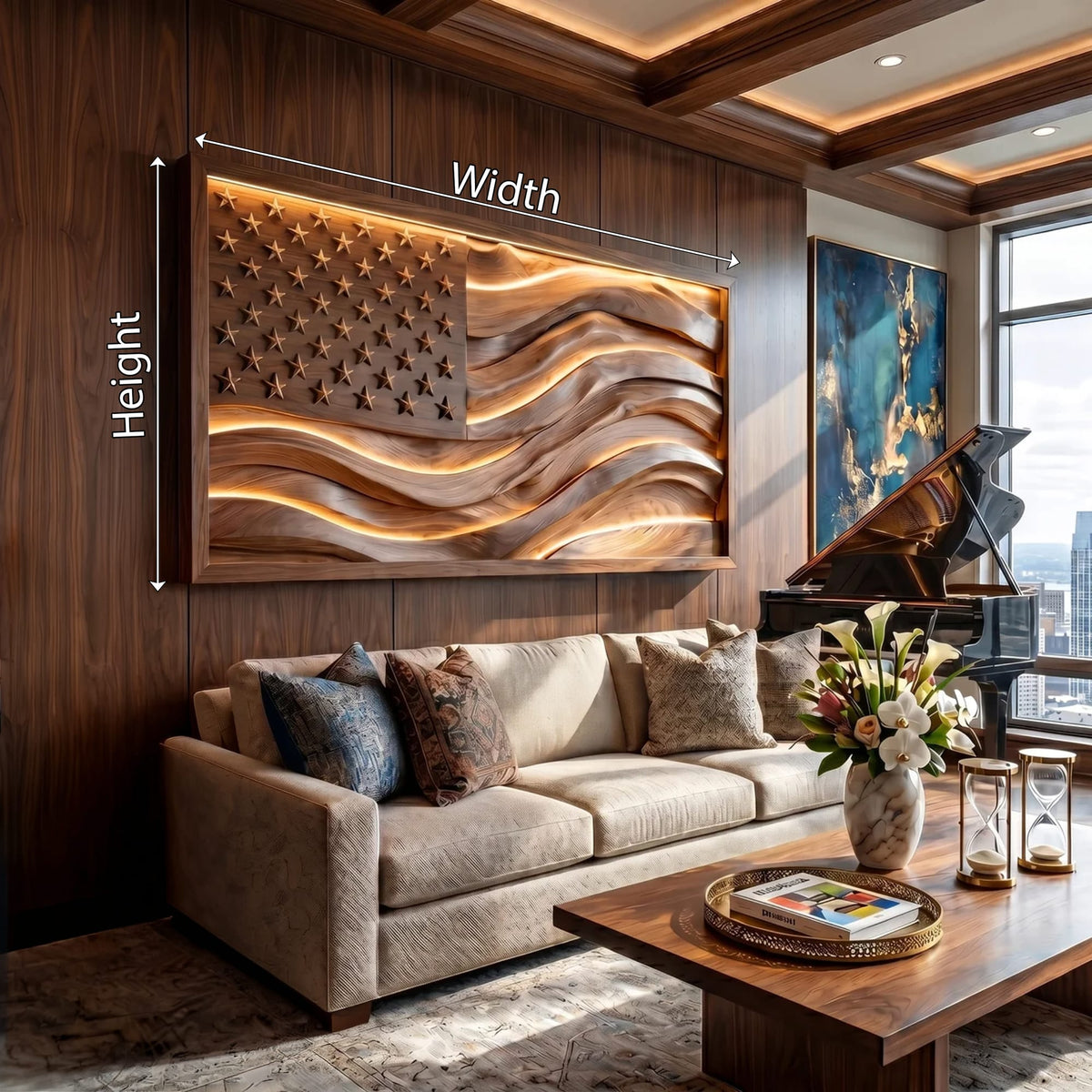 Illuminated American Flag Wood Wall Art, solid wood, built to order