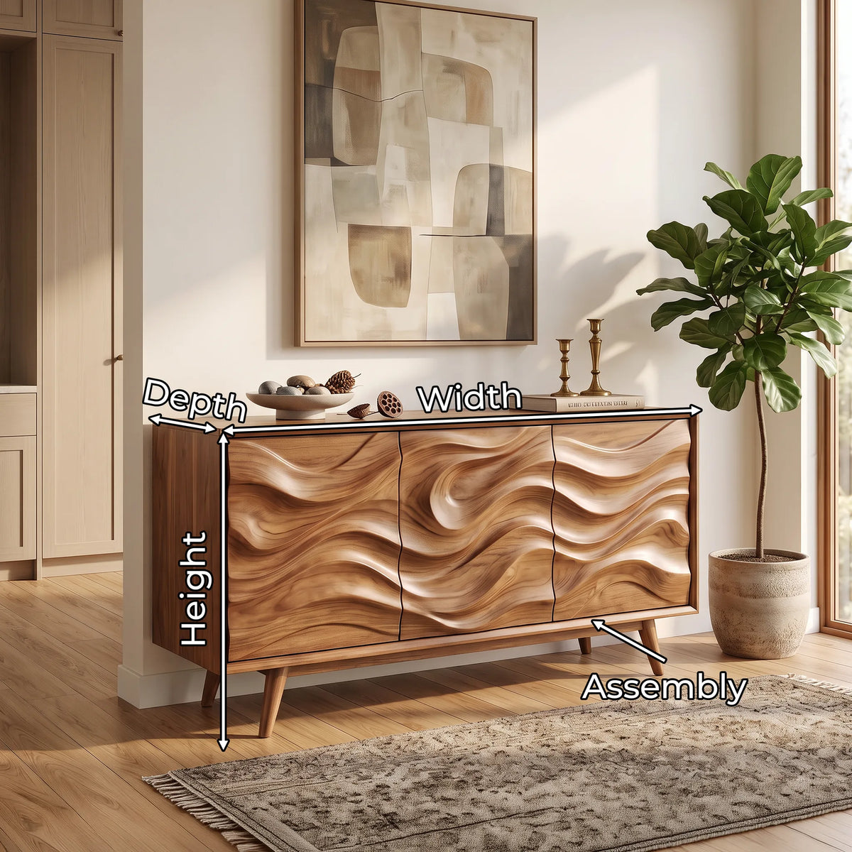 Organic Modern Wave Carved Sideboard Dining Room, solid wood, built to order, view 2
