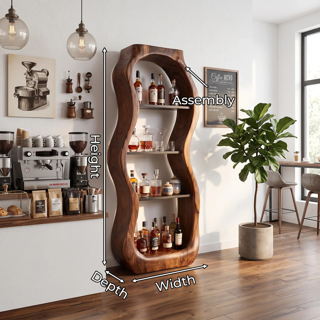 Handcrafted Sculptural Liquor Cabinet Cafe, solid wood, built to order
