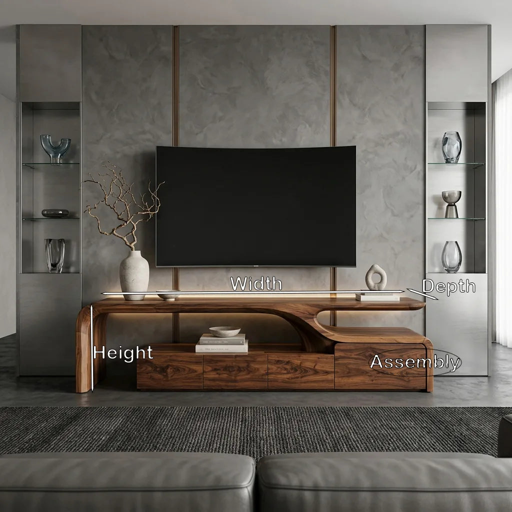 Contemporary Sculptural TV Console, solid wood, built to order, view 8