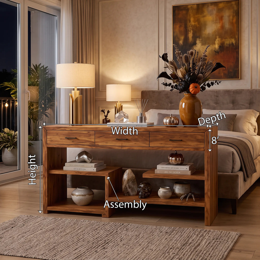 Mid Century Console Table Modern Bedroom, solid wood, built to order