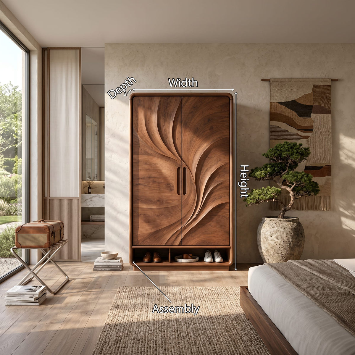 Minimalist Textured Surface Wardrobe, solid wood, built to order