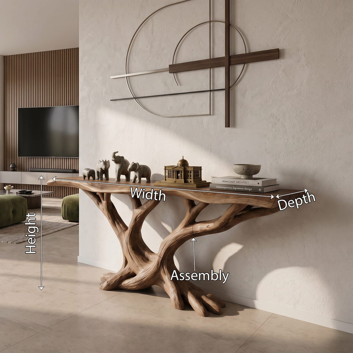Organic Twisted Wood Console Table Hallway, solid wood, built to order