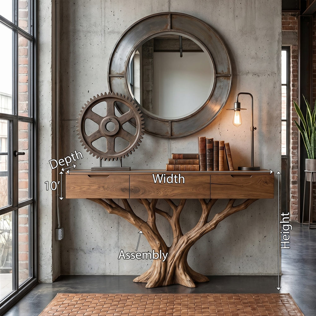 Industrial Tree Root Console Table Loft, solid wood, built to order
