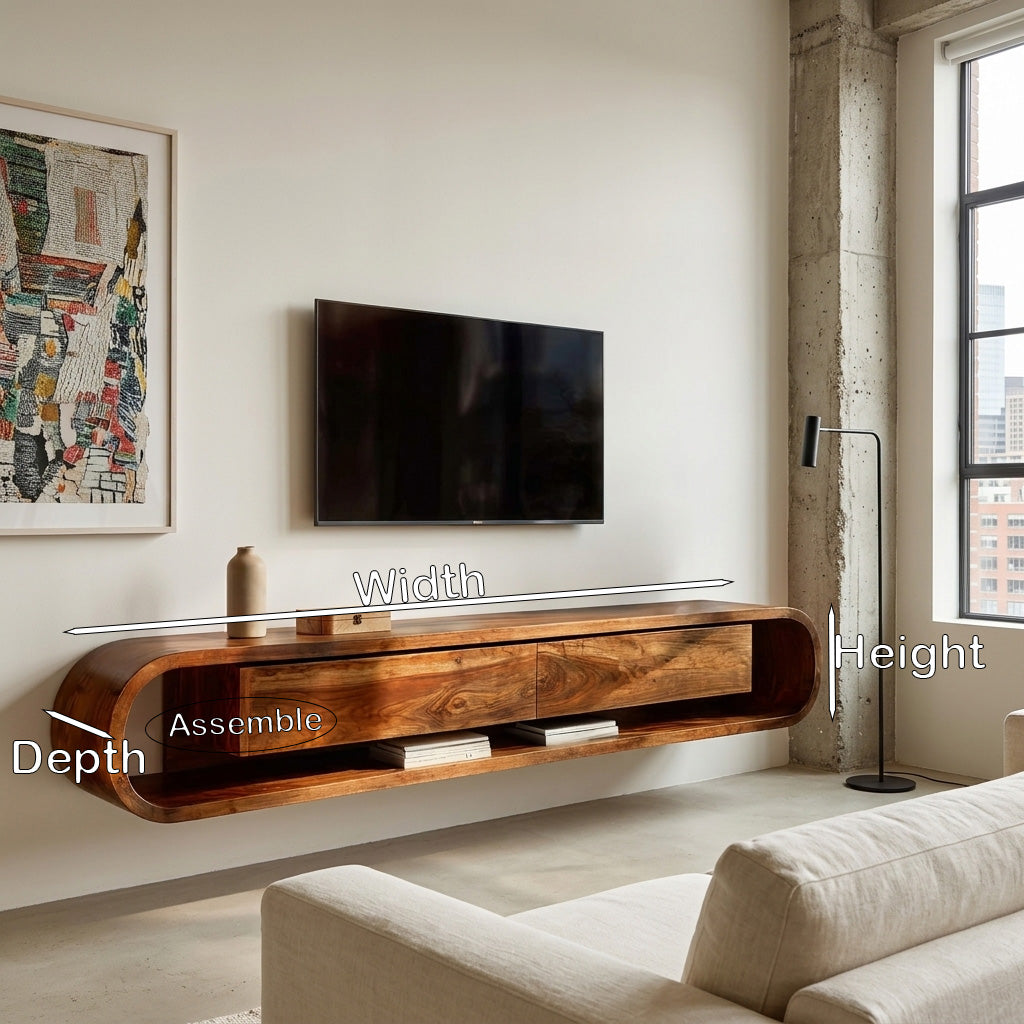 Organic Floating Sculptural TV Console, solid wood, built to order, view 8
