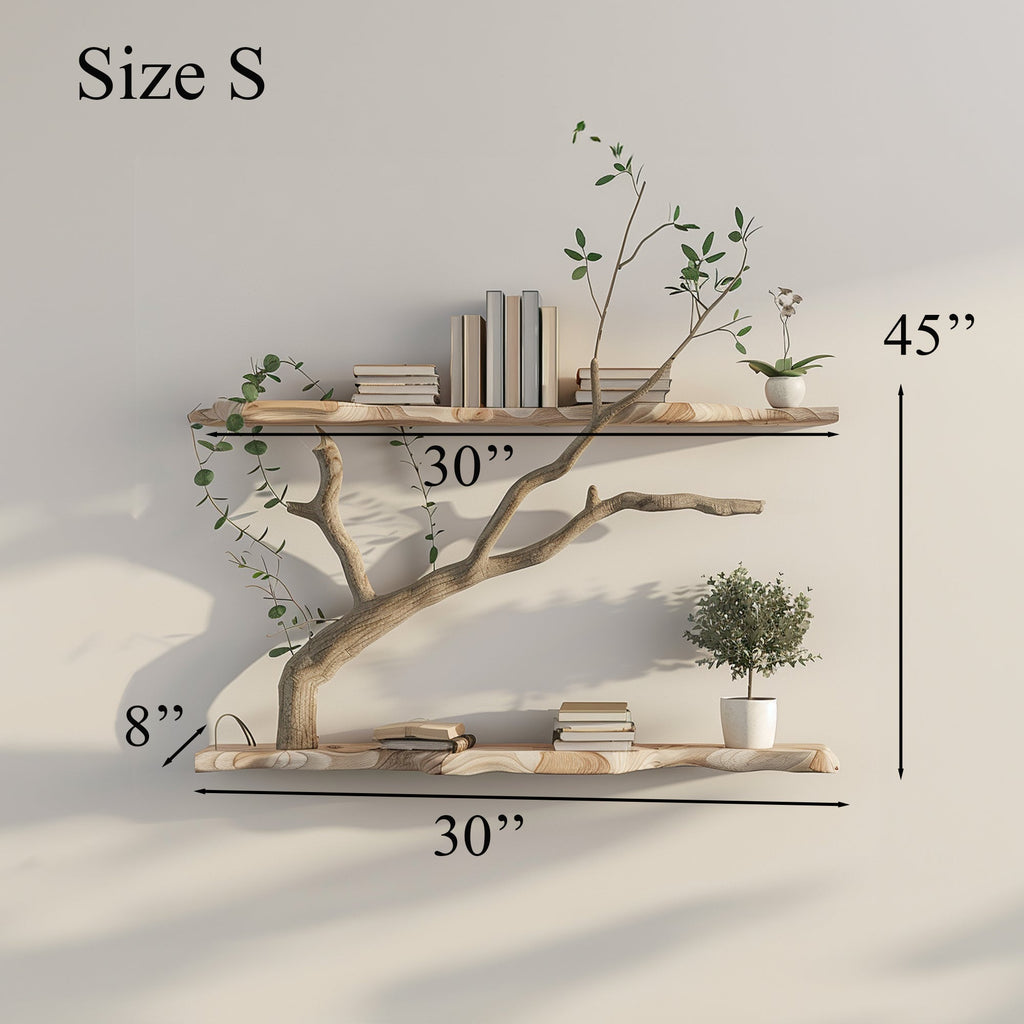 Tree Branch Driftwood Live Edge Floating Shelf Gift for Reader, solid wood, built to order