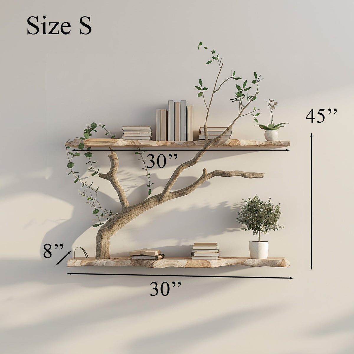 Tree Branch Driftwood Live Edge Floating Shelf Gift for Reader, solid wood, built to order