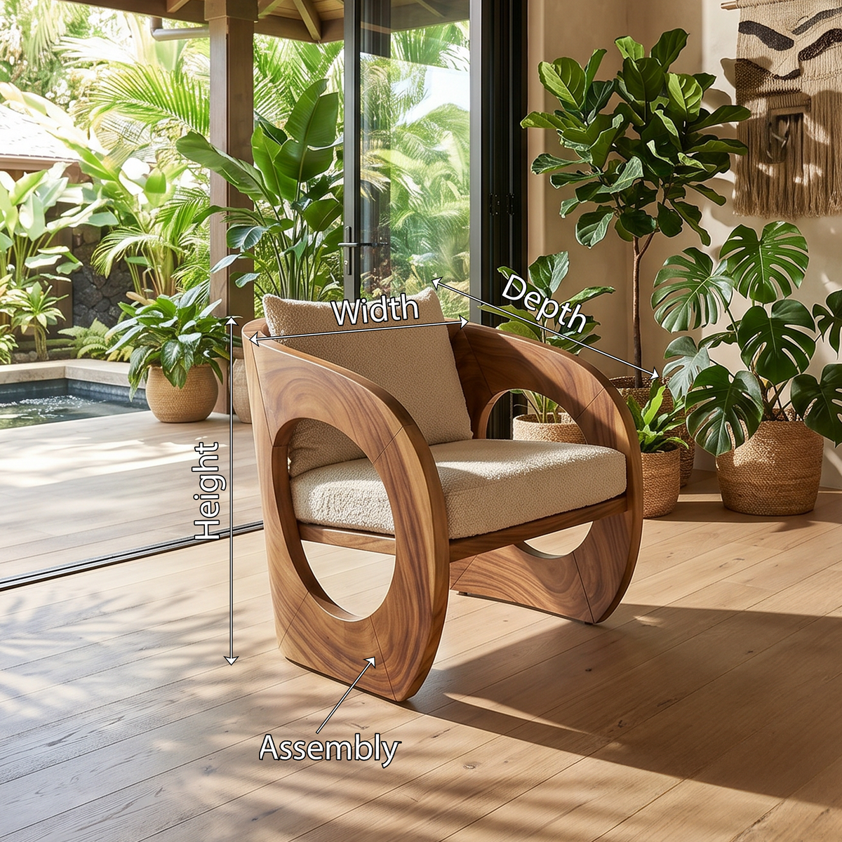 Tropical Organic Modern Chair Garden Lounge, solid wood, built to order, view 8
