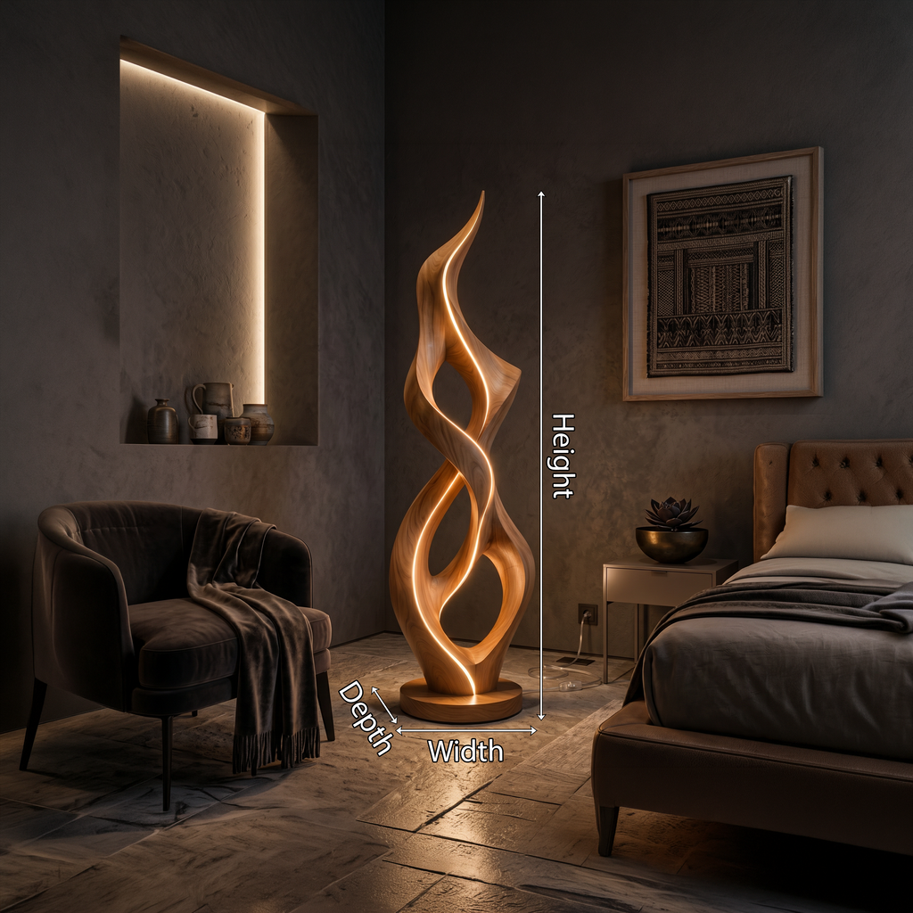 Organic Twist Floor Lamp, solid wood, built to order, view 8