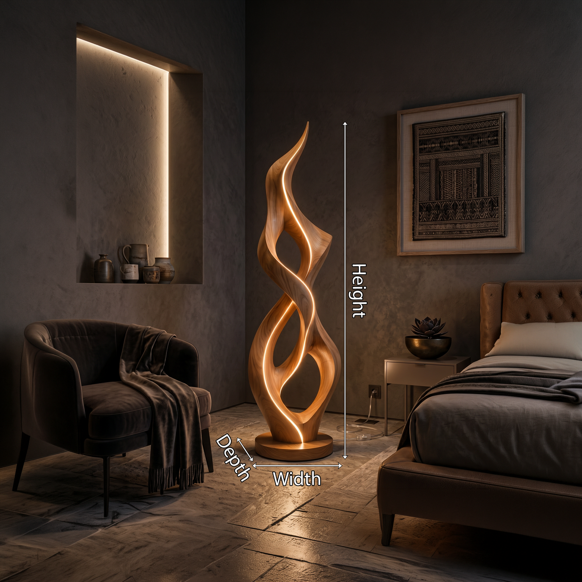 Organic Twist Floor Lamp, solid wood, built to order, view 8