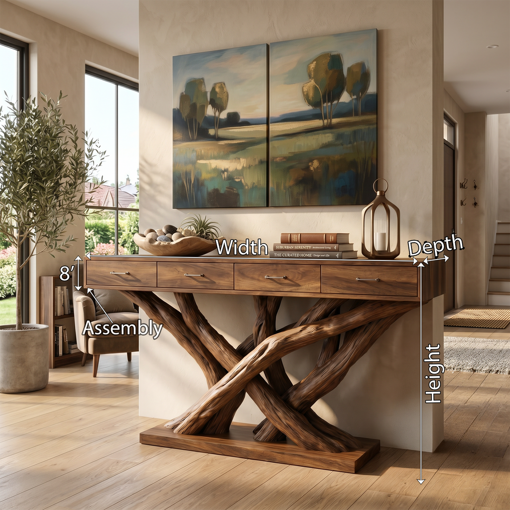 Organic Modern Twisted Root Console Table Entryway, solid wood, built to order, view 8