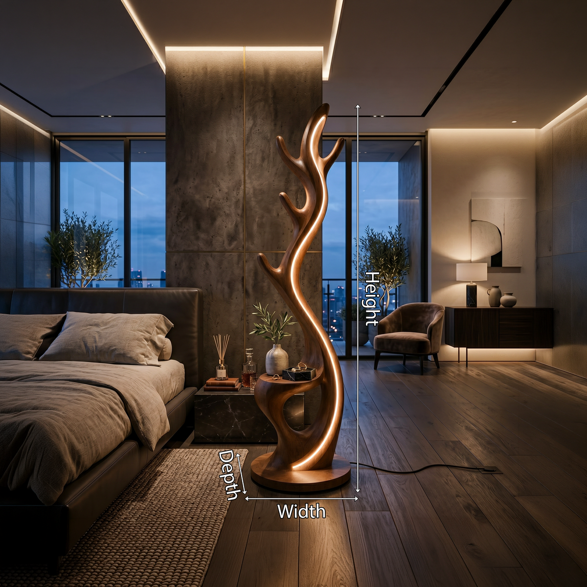 Minimalist Twig Lamp with Rack, solid wood, built to order, view 8