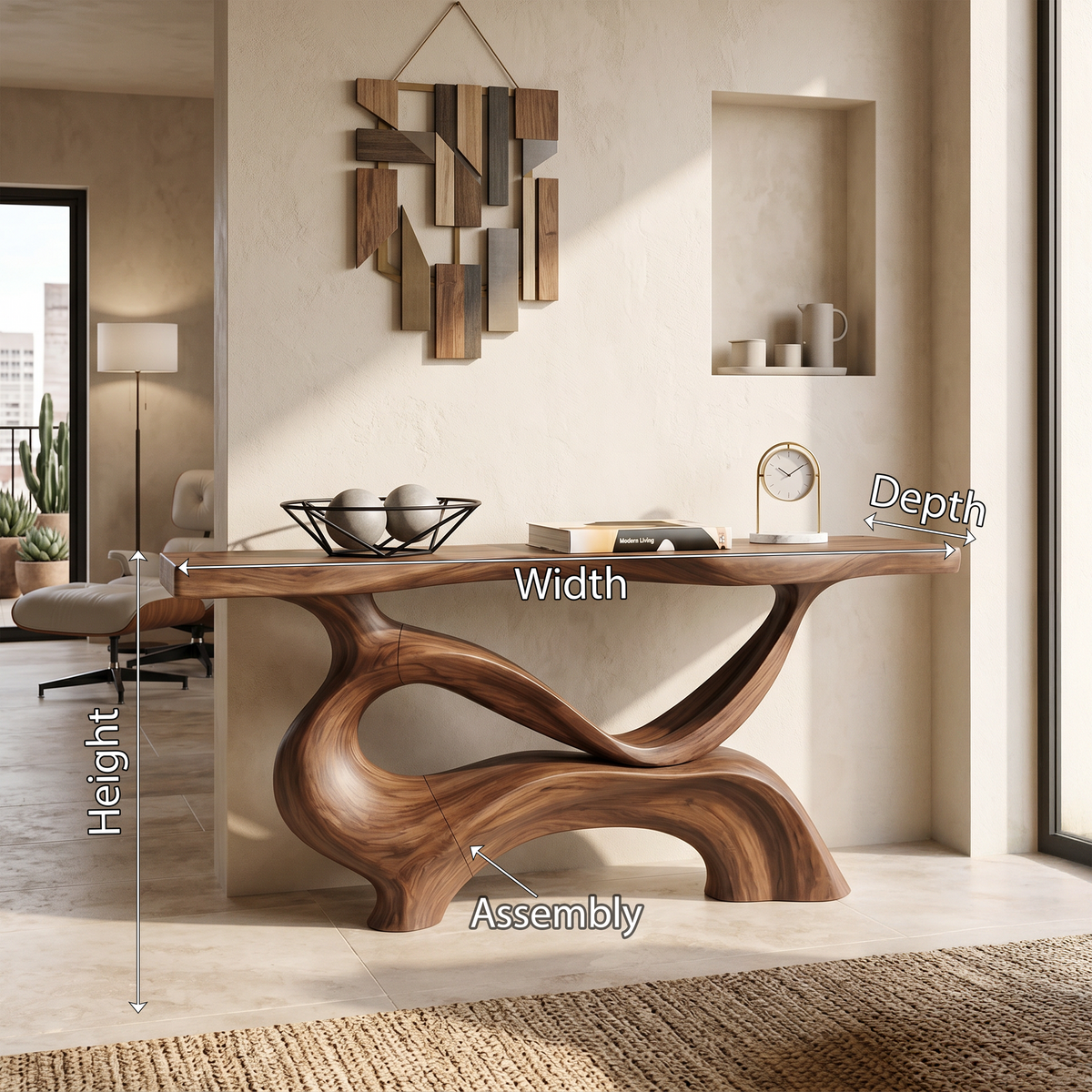 Contemporary Sculptural Base Console Table Hallway, solid wood, built to order, view 8