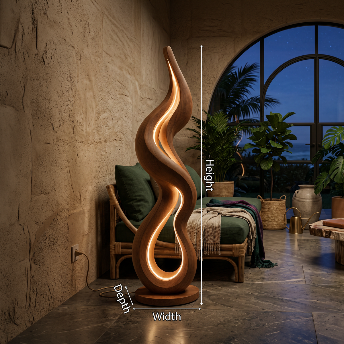 Contemporary Wave Lamp with Table, solid wood, built to order, view 8