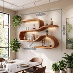 Mid Century Curved Wood Shelves for Coffee Bar, solid wood, built to order