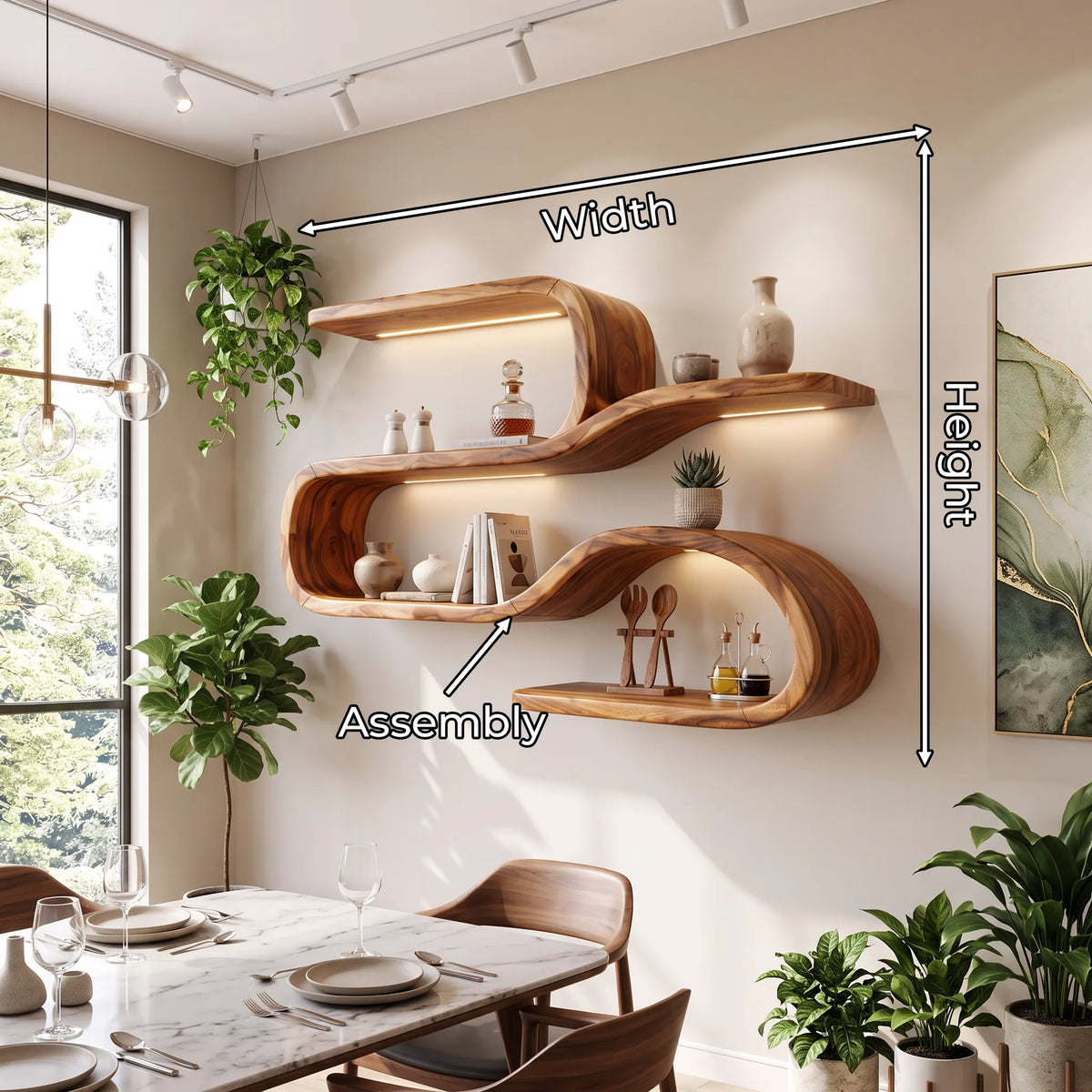 Mid Century Curved Wood Shelves for Coffee Bar, solid wood, built to order
