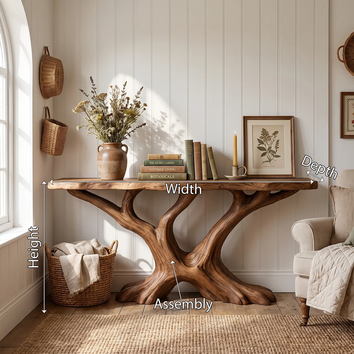 Contemporary Sculptural Console Table Entryway, solid wood, built to order, view 8
