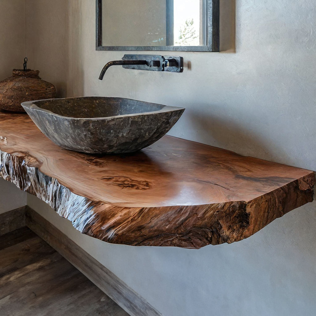 Handcrafted Counter Bathroom Vanity Shelf, solid wood, built to order