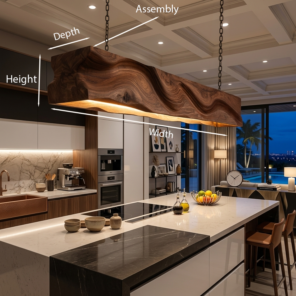Pendant Light with Wave Carved Surface, solid wood, built to order, view 8